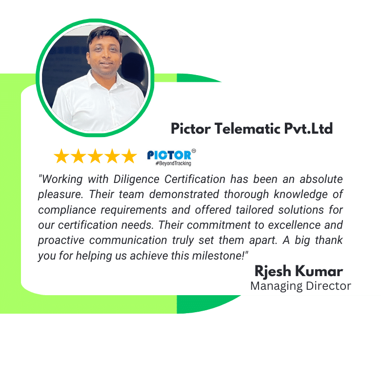 Diligence Certification BIS consultancy in India (Client Testimonial)